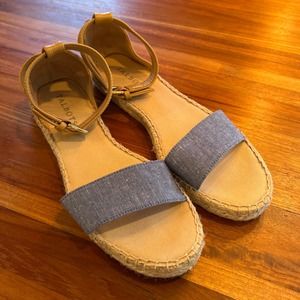 TALBOTS Denim Blue Tan Espadrille Sandals Ankle Strap size 7